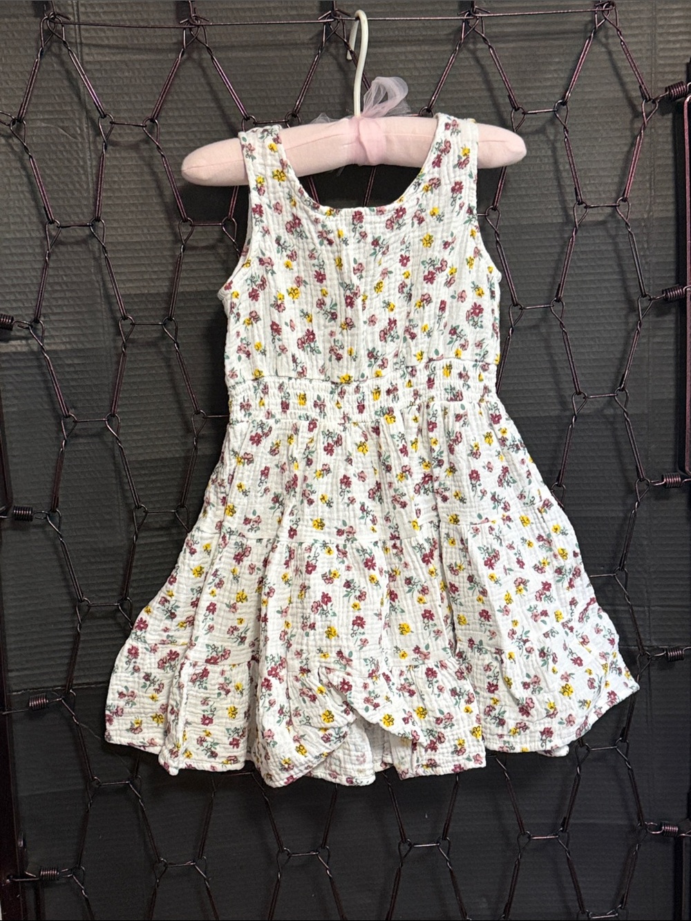 BearPaw White Floral Tank Dress with Pink & Yellow Blooms